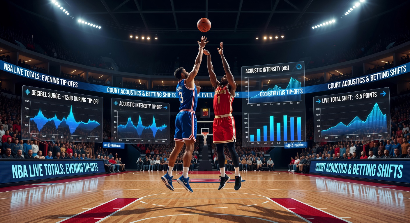 Close-up view of NBA court with fans in background during evening tip-off