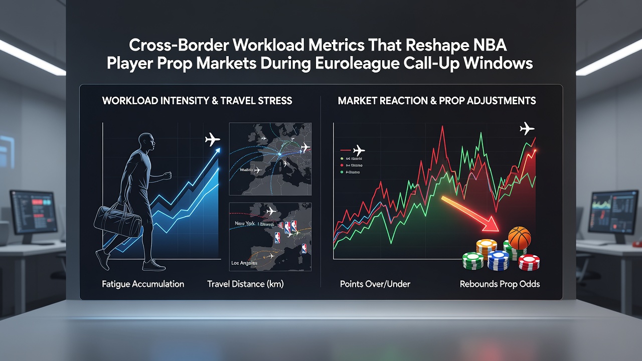 Data dashboards displaying cross-border workload statistics and NBA prop line movements