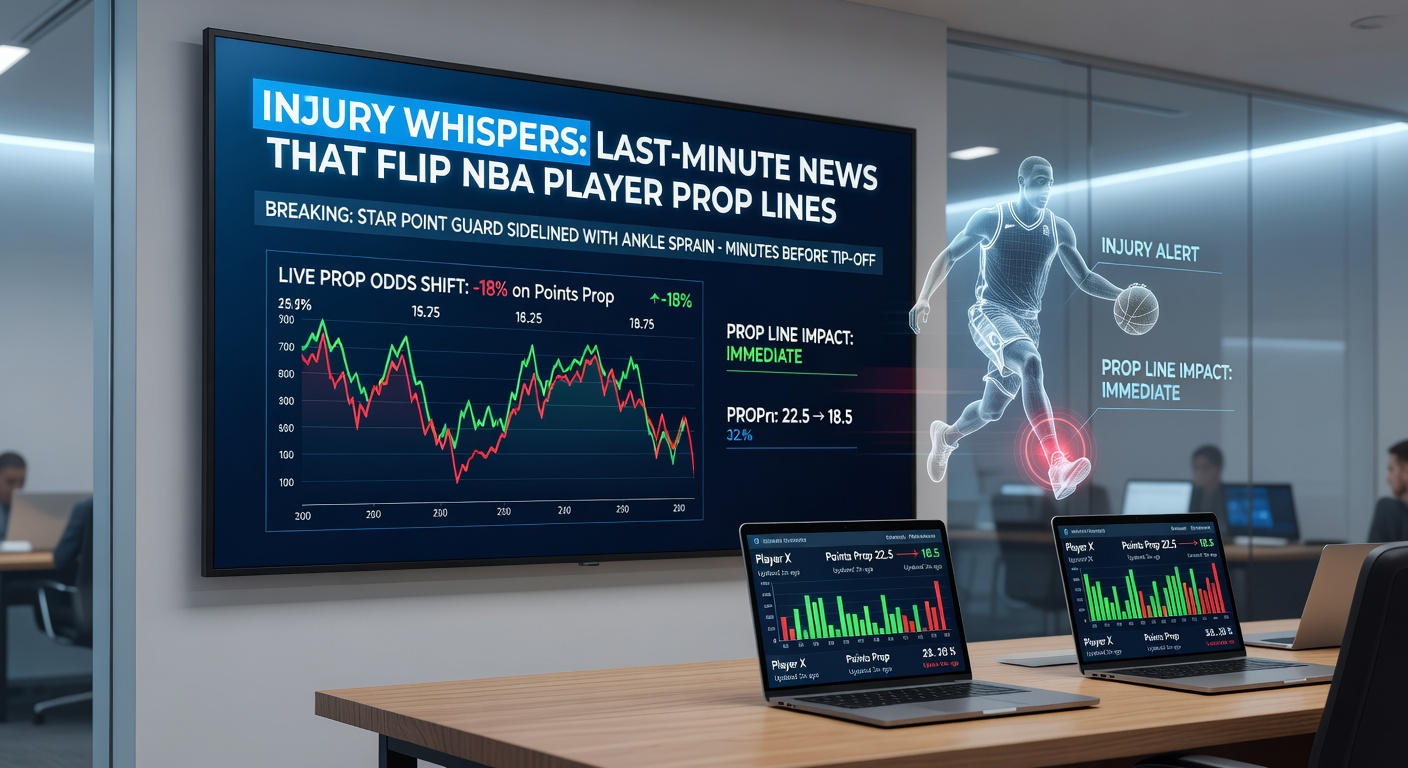 Close-up of NBA injury report graphic on screen, showing last-minute status changes for players