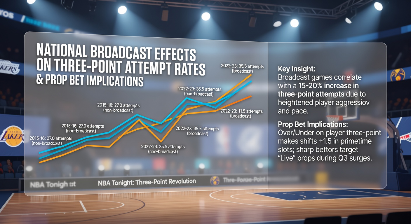 Close-up of an NBA scoreboard showing three-point statistics during a live national broadcast