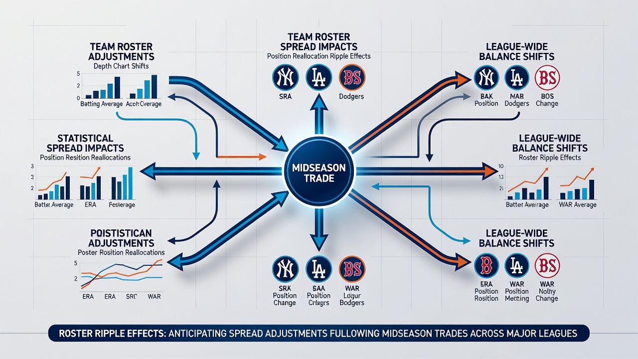 Chart showing statistical changes in spreads and totals after documented midseason trades